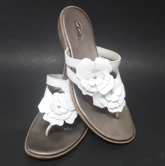 clarks white leather sandals